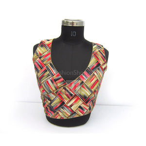 V-Neck Wrap Crop Top: Handmade Custom Back Full Covered Saree Blouse