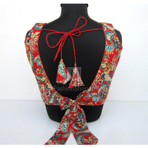 V-Neck Sabyasachi Saree Blouse: Bow Tie Partywear Designer Sari Top