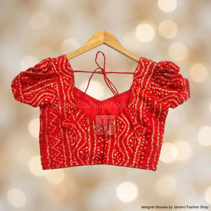 Puff Sleeves Handmade Lehenga Saree Blouse: Square Neck, Back Hook