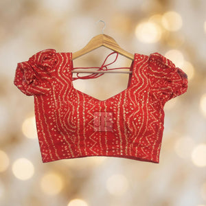Puff Sleeves Handmade Lehenga Saree Blouse: Square Neck, Back Hook